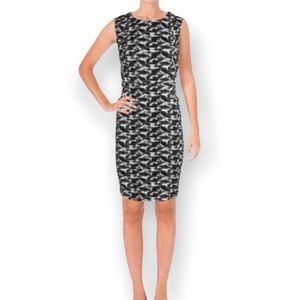 Calvin Klein Dress Round Neckline Sleeveless Back Gold Zipper Black White Size12